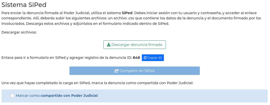 Sección compartir sistema SiPed